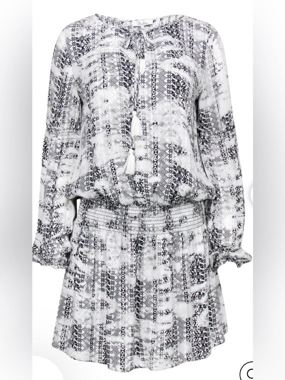 parker black and white aztec print dress